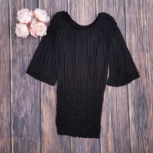 Max Studio, Smocked Velvet Trim Dress, Black, S